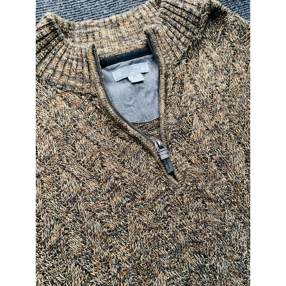 Method Quarter Zip Sweater XL Brown Marled Cable Fisherman Knit Pullover Grandpa